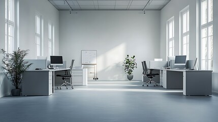 Empty office space captured in minimalist style, offering a clean and contemporary look.