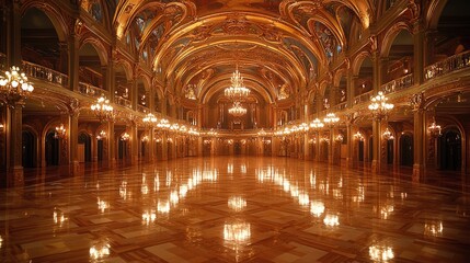 Obraz premium Golden Hallway With Statues and Chandeliers in a Grand Palace 
