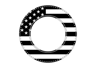 Naklejka premium Vintage style american flag round 35mm filmstrip frame border vector graphic design. Usa freedom flag film reel to use for 4th july independence day, memorial day projects. 