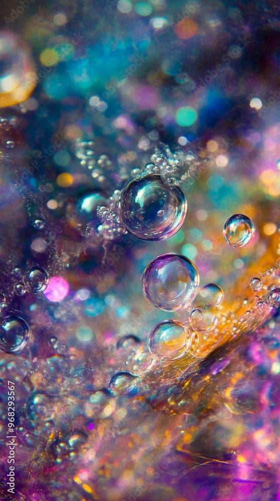 Aufkleber Colorful macro shot of soap bubbles with bokeh effect. Abstract art and creativity concept