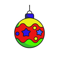 Obraz premium Colorful Christmas bauble with stars and wavy patterns in bright shades