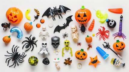 Halloween toys forming a spooky and festive flat lay composition