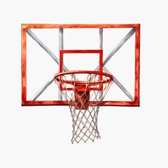 Watercolor Illustration of Basketball Hoop with Red Backboard for Sports Designs and Athletic Themes