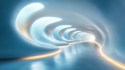 Fototapeta premium futuristic illuminated corridor with curved architecture, abstract tunnel concept