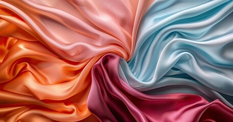 Obraz premium A swirling arrangement of colorful satin fabrics, showcasing smooth textures and vibrant hues.