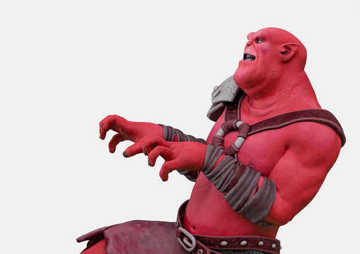 green orc cartoon is walking slowly with copy space