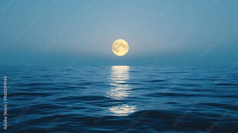 Wall mural a full moon reflecting on the surface of the ocean, creating a path of silver light.