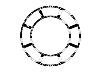 Black and white vintage style american flag round 35mm filmstrip frame border vector graphic design. Usa freedom flag film reel to use for 4th july independence day, memorial day projects. 