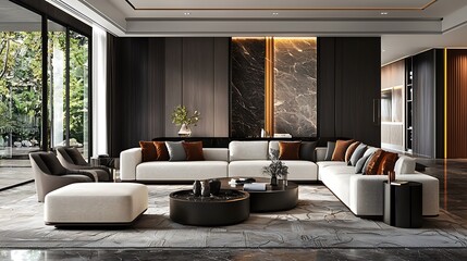 Contemporary living room in a luxury house, styled with modern decor.