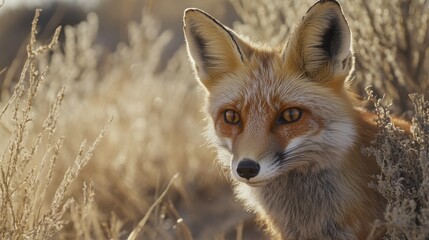 Obraz premium A close-up of a desert fox, blending in with its surroundings as it searches for food.