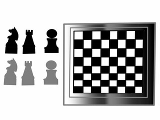 A digital design of  chess pawns, with a chessboard on the side ,in a white background
