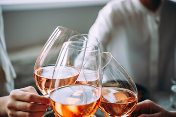 Glasses of rose wine seen during a friendly party of a celebration.