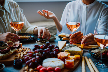 Glasses of rose wine seen during a friendly party of a celebration.