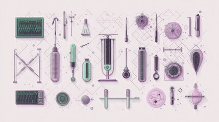 Cutting-Edge Medical Technology on Plain Background - Detailed Instruments such as Thermometer, ECG Machine, and Lab Centrifuge Show Precision and Clarity