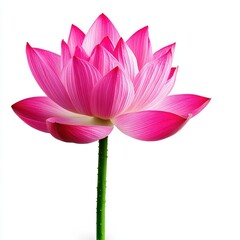 Fototapeta premium A beautiful pink lotus flower in full bloom with delicate petals and a sturdy green stem against a clean background.