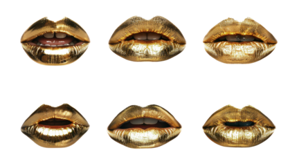 Women golden lips set on transparent background