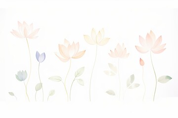 A delicate arrangement of watercolor flowers in soft pastel hues, perfect for enhancing serene and calming designs.