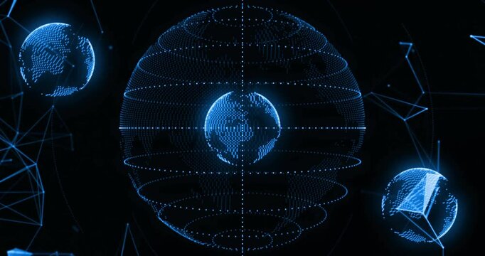 Animation of globes over network of connections on black background