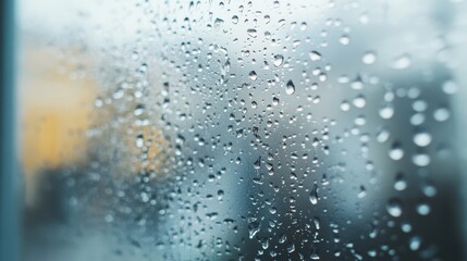 A close-up of water droplets forming on a window pane, indicating a leak in the house's seal.