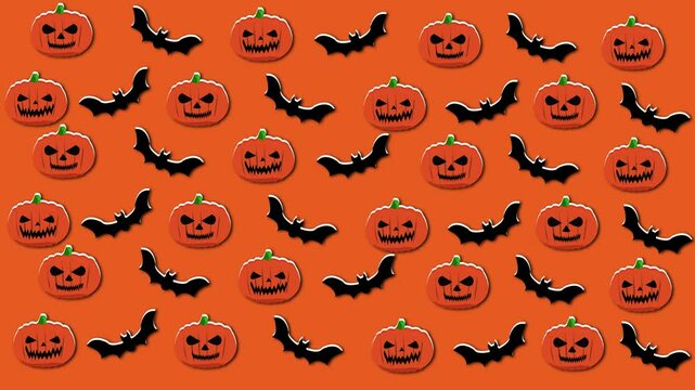 halloween pumpkin and bat animation on orange background, halloween background