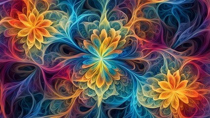 Obraz premium Abstract floral pattern with vibrant colors and swirling designs.