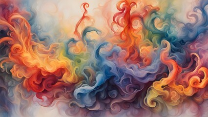 Fototapeta premium Abstract swirling colorful smoke on a light background.