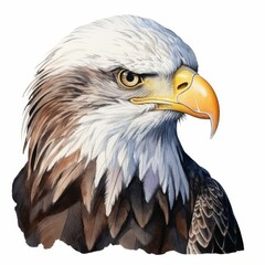 Majestic Bald Eagle Head Illustration - Watercolor Painting of American Symbol with Fierce Expression