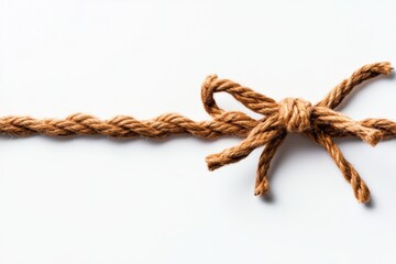 Close-up of a neatly tied knot in a rope, showcasing the texture and craftsmanship of natural fiber, ideal for various projects.
