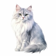 Obraz premium Stunning Illustration of Long-Haired Gray Cat on White Background - Perfect for Pet Lovers and Animal Art Enthusiasts