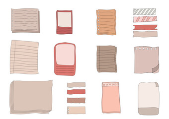 Paper note set.Blank notes with tape and stickers.Notebook collection with curled corners. Adhesive Note,Checked Pattern,Paper,Education. Vecter message and notepaper concept.