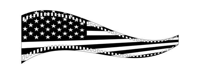 Black and white vintage style american flag 35mm film strip frame border vector graphic design. Usa freedom flag film reel to use for 4th july independence day, memorial day projects. 