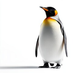 Fototapeta premium A charming penguin standing proudly against a clean white background, showcasing its distinctive colors and sleek body.