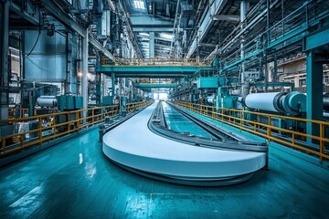 Fototapeta premium Industrial Conveyor Belt System in a Factory Setting