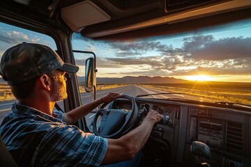 Truck Driver in Action: Navigating the Open Road During a Workday