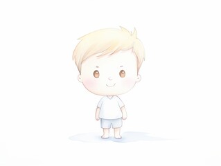 A cute illustrated boy character with blonde hair, wearing a simple outfit, perfect for children's design projects.