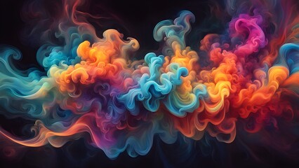 Obraz premium Abstract colorful smoke swirls on black background.