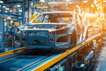 Automated assembly process of car bodies on conveyors in a modern vehicle manufacturing plant