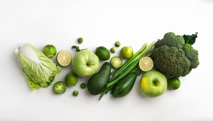 green vegetables white background
