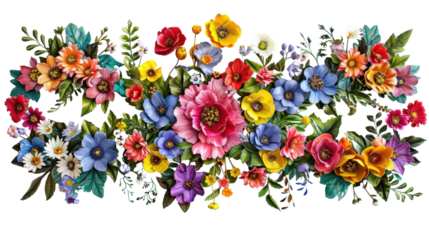 Colorful flower wall panels on transparent background