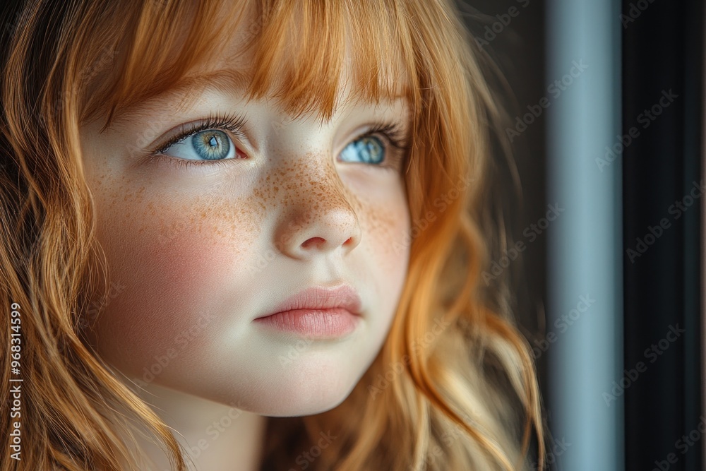 Sticker Portrait of a Young Girl with Red Hair and Blue Eyes