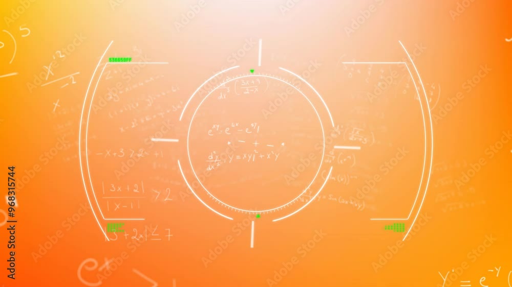Poster animation of scope scanning and mathematical equations on orange background