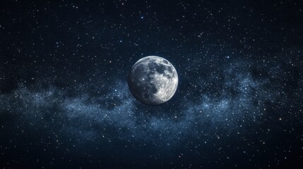 Fototapeta premium A starry night with the Moon in the center, surrounded by constellations and deep space.