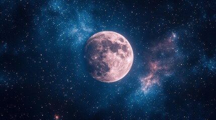Obraz premium A starry night with the Moon in the center, surrounded by constellations and deep space.