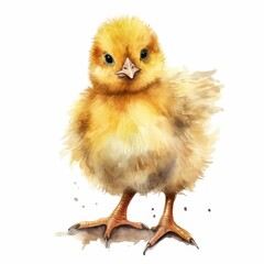 Obraz premium Cute Baby Chick Illustration, Fluffy Yellow Chick Painting on White Background, Perfect for Easter, Farm, and Agriculture Themes
