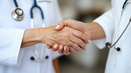 senior woman’s hand extended in a warm greeting gesture, symbolizing friendship, connection, and kindness. The image conveys warmth and the beauty of personal interactions