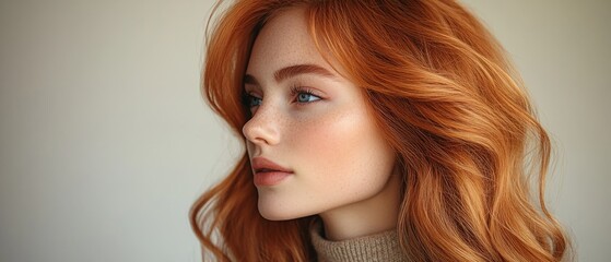 Fototapeta premium Close-up of a Young Woman with Long Red Hair