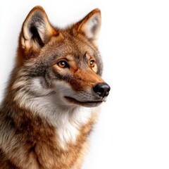 Fototapeta premium A stunning close-up of a wolf, showcasing its majestic features and expressive eyes against a clean, white background.