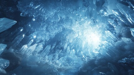 Abstract Blue Ice Cave with Light
