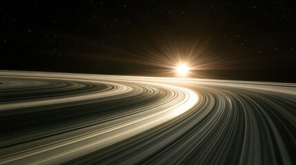 A view of Saturn rings from within the ring plane, showing the sharp contrast between light and shadow.
