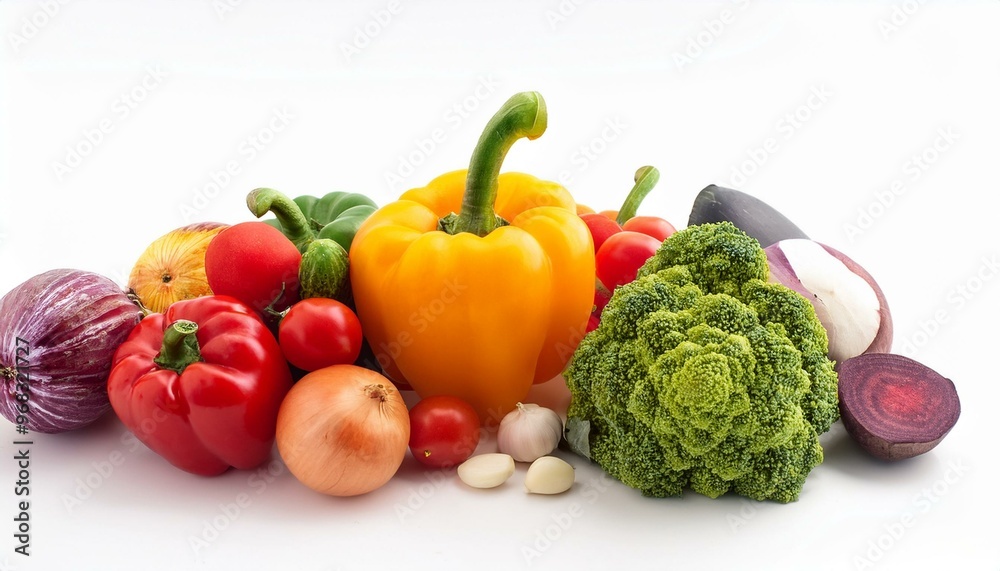 Wall mural colorful vegetables white background